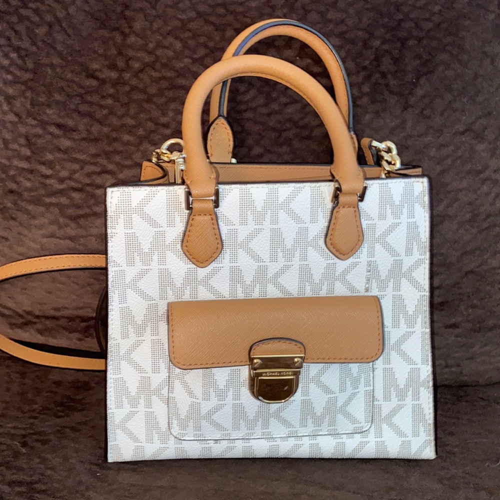 Michael Kors Brown/Beige MK crossbody logo purse